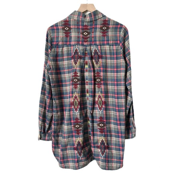 Johnny Was Embroidered Plaid Button Down Shirt Cotton Size XS - Picture 2 of 5